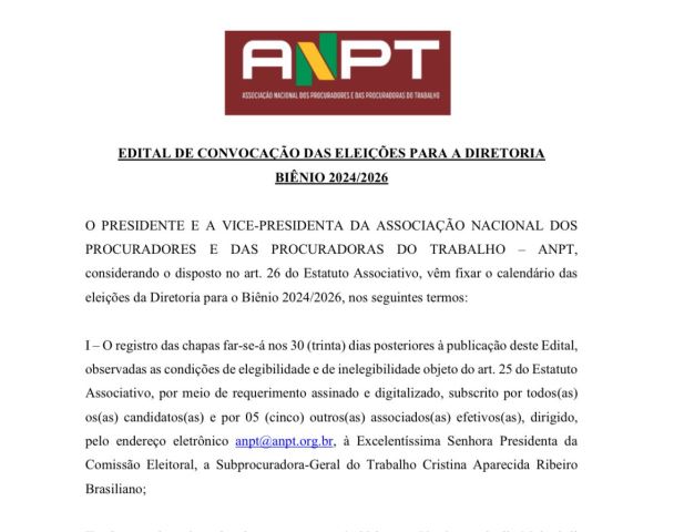 EDITAL DE CONVOCAÇÃO DAS ELEIÇÕES PARA A DIRETORIA - BIÊNIO 2024/2026  